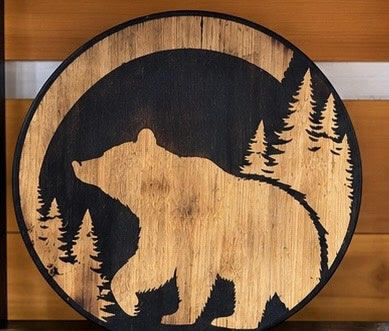Burned Bear & Forest Round Cutting Board