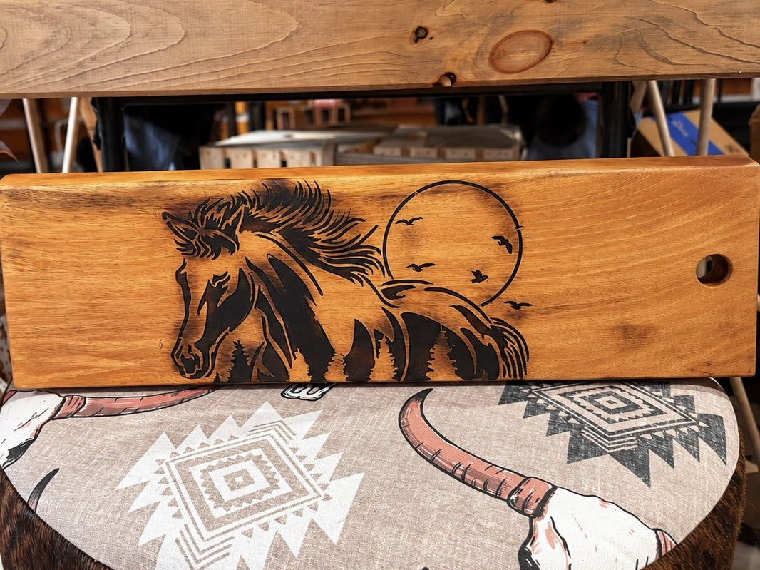 Double-Sided Wood-Burned Horse Charcuterie Board