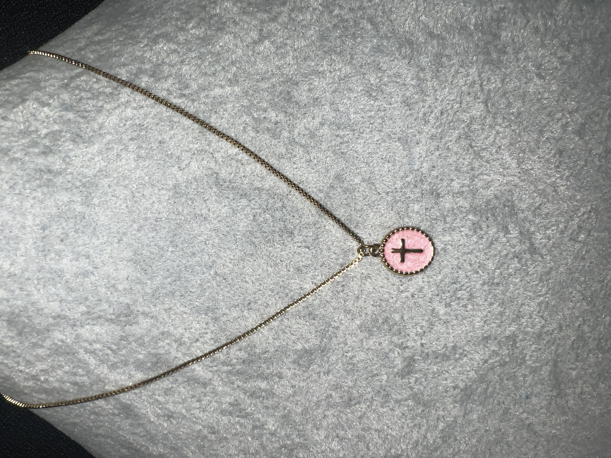 Pink Oval Cross Necklace