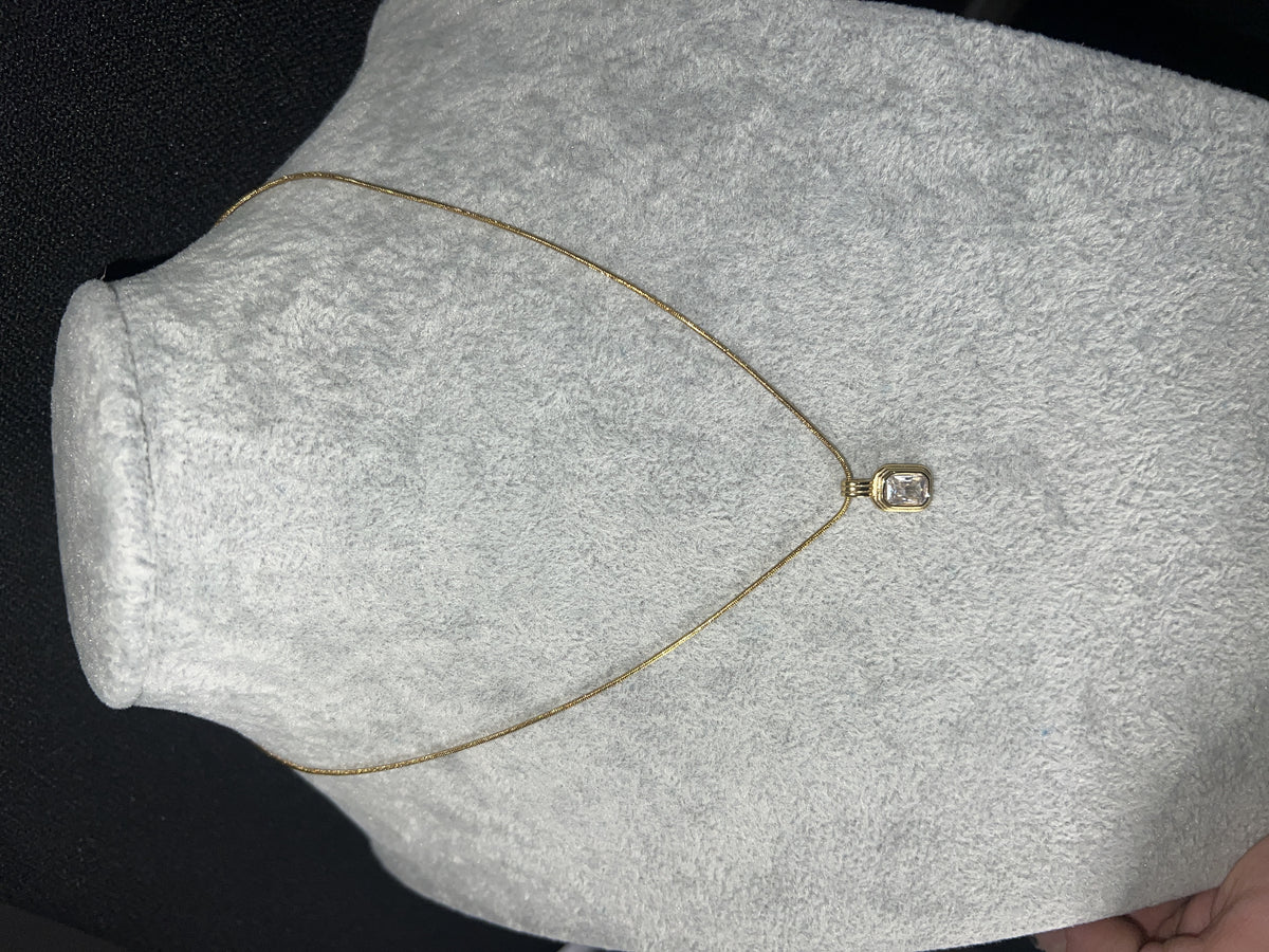 Rectangle Gem White Necklace