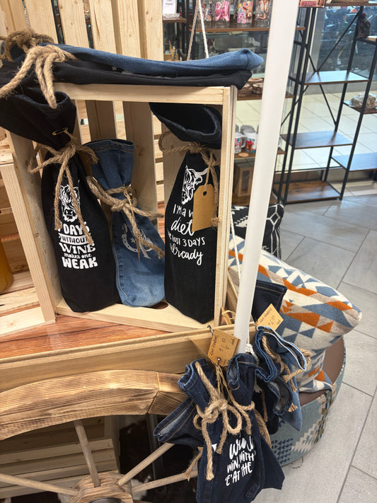 Upcycled Denim Wine Bottle Holders