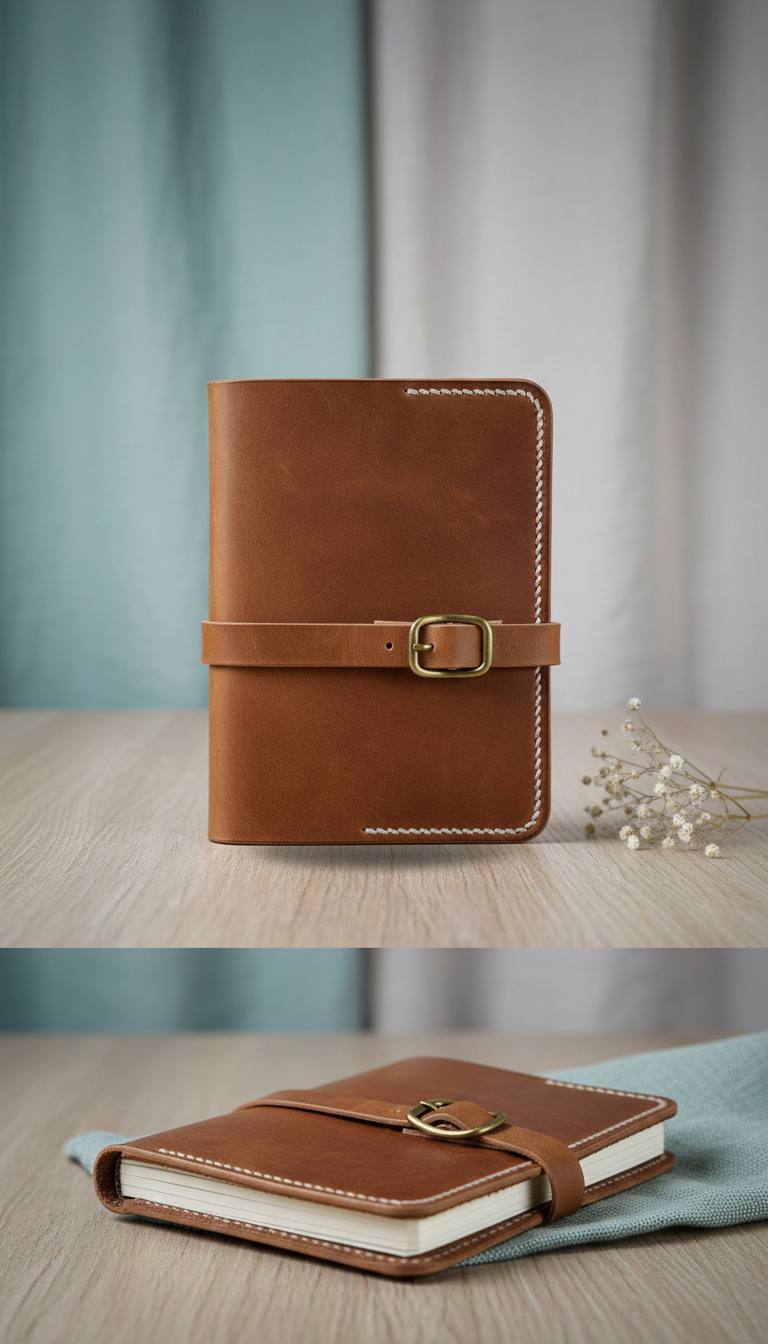 Hand-Stitched Leather Journal With Suede Wrap