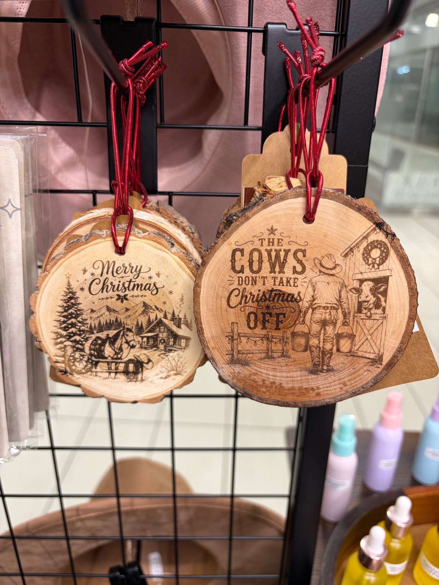 Rustic Western Wood-Slice Christmas Ornaments