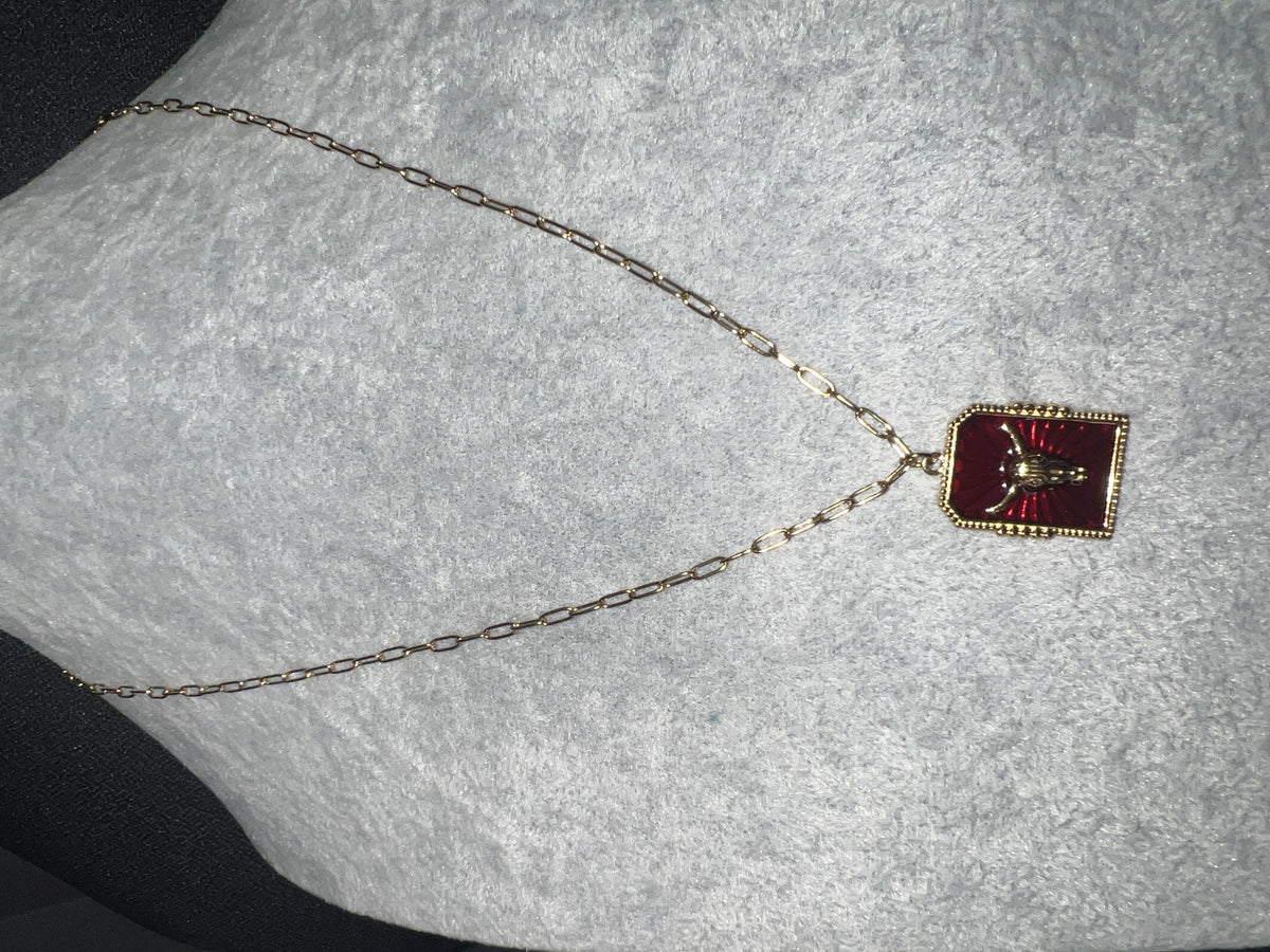 Cow Skull Framed Red Necklace