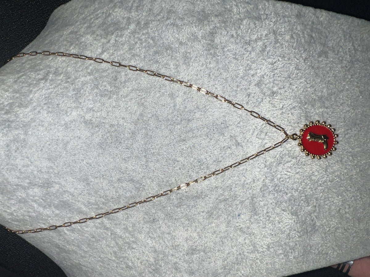 Red Framed Cowboy Boot Necklace (20”)