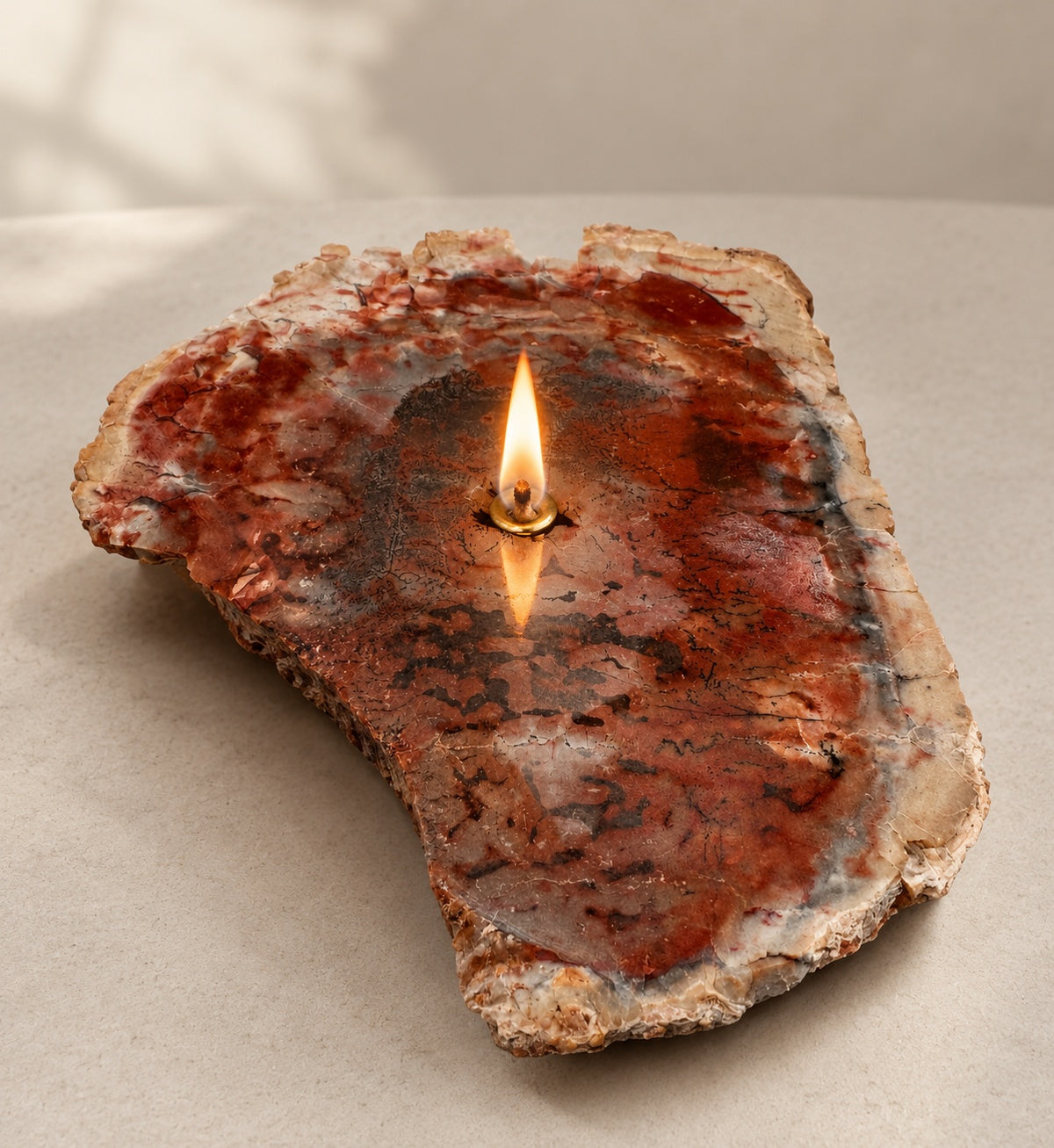 Single Wick Petrified Wood Rocklight Oil Lamp